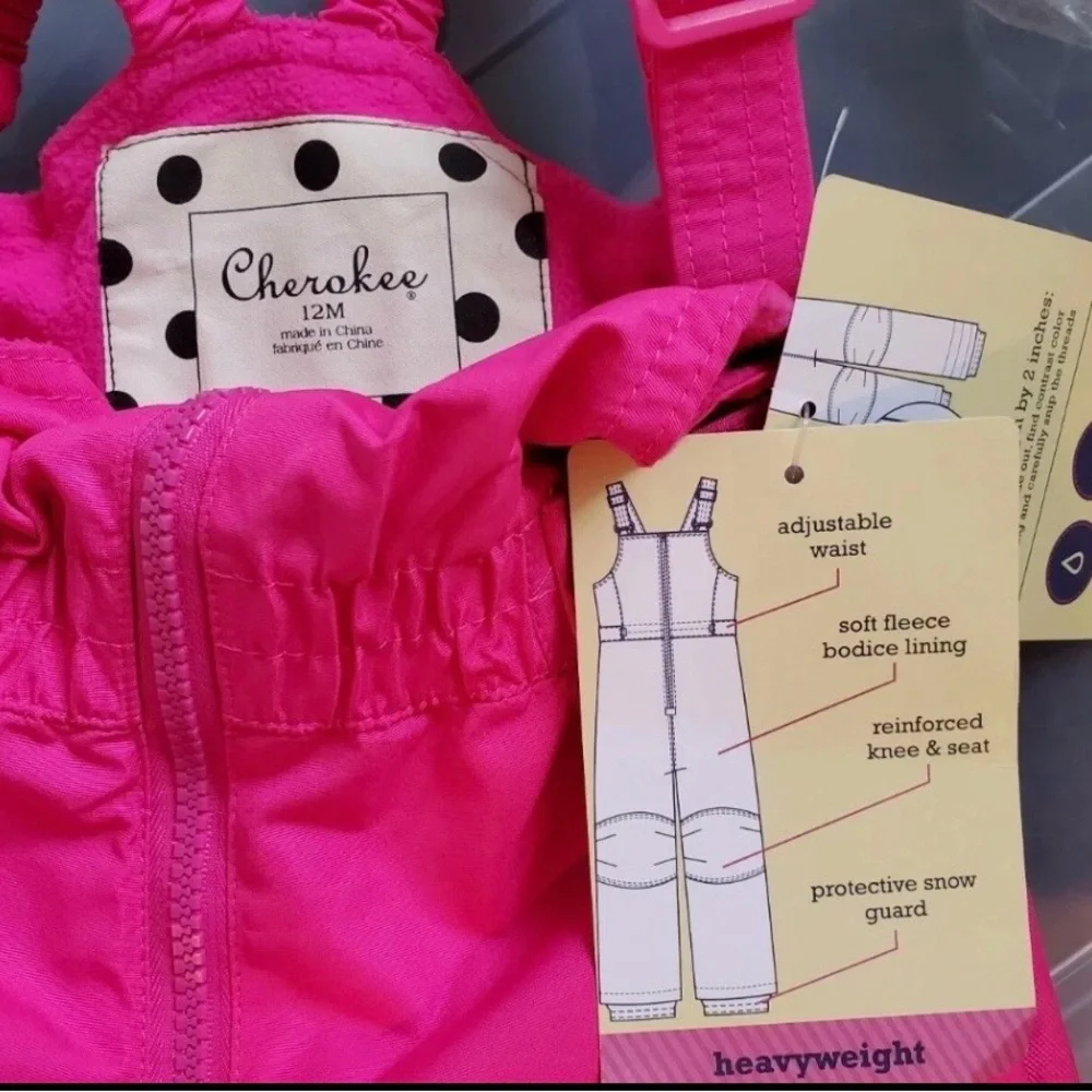NWT Cherokee Kids Heavyweight Snow Bibs - Bright Pink - 12M